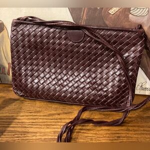 Ganson Vintage Woven Leather Shoulder Bag -  Brown